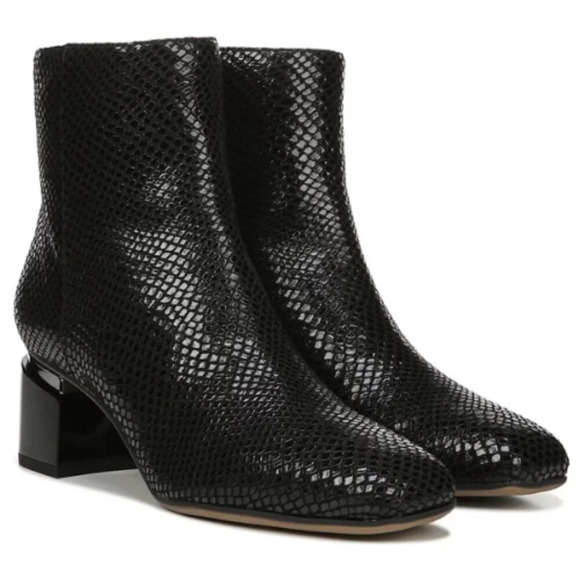 Franco Sarto Marquee Ankle Bootie Black Snake Print Leather - Picture 1 of 9